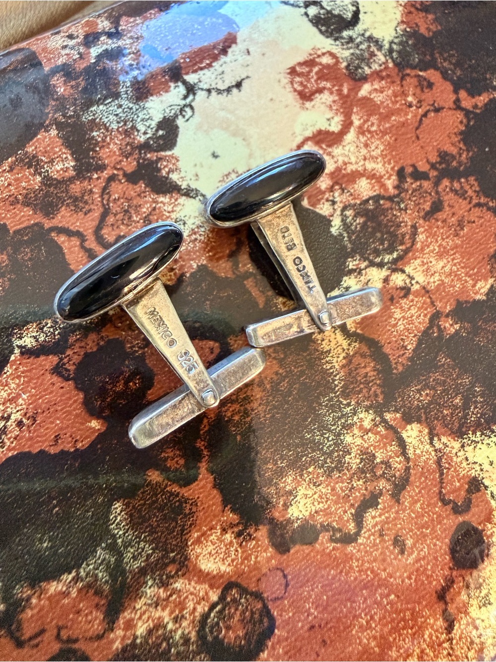 Sterling Silver Black Onyx Oval Cufflinks